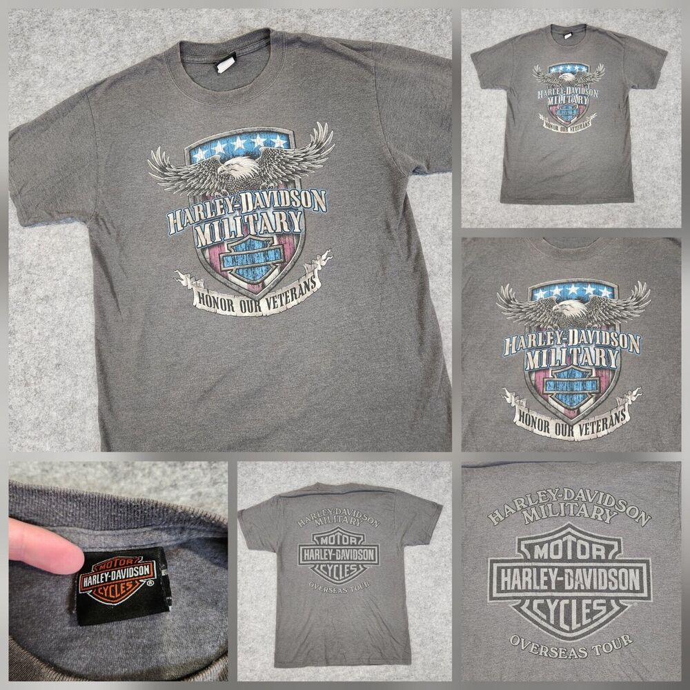 Harley‎ Davidson Motorcycles Mens M Medium Military Veterans Overseas T Shirt